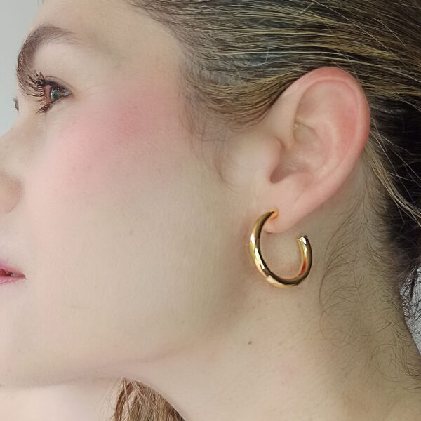 18k Hoop Earrings,Radiant Elegance: gold dainty hoops- Timeless Glamour, Everyday Luxury, and Effortless Style in One Stunning Pair! | 5 mm Thick Gold Plated Hoops - Image 2