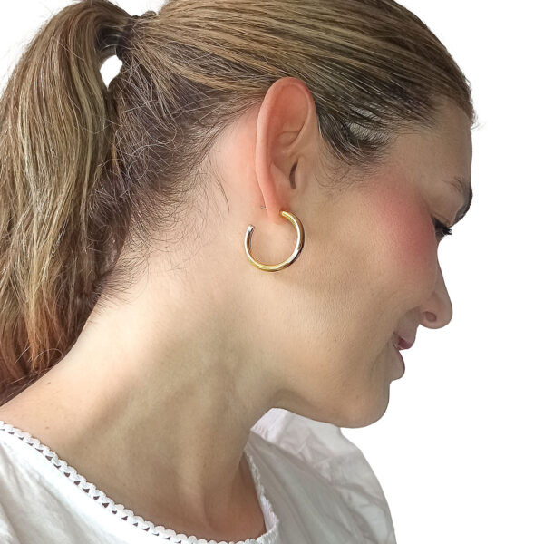 18k Hoop Earrings,Radiant Elegance: gold dainty hoops- Timeless Glamour, Everyday Luxury, and Effortless Style in One Stunning Pair! | 5 mm Thick Gold Plated Hoops - Image 4