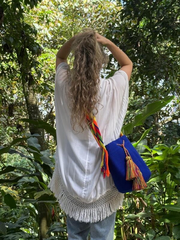 Mochila wayuu azul. Handmade Colombian Large Wayuu bag. - Image 13