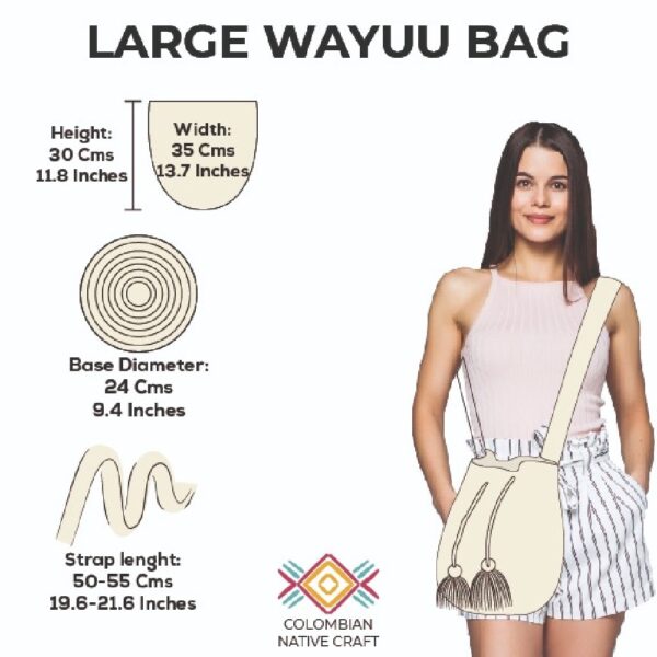 Mochila wayuu cafe. Handmade Large Wayuu bag, Colombian mochila wayuu. - Image 6