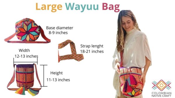 Wayuu mochila bags brown base with purple, fucsia, blue, red and yellow - Image 5